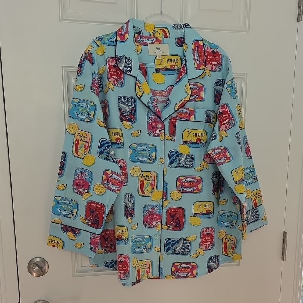 Printfresh Cotton Pajamas Sardine/Lemon Graphic Design.  Size 2X  NWT